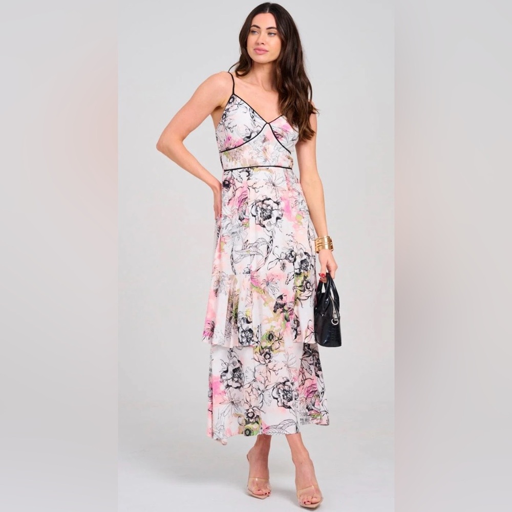 Floral Maxi Dress - Pink and White